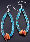 Silver & Kingman Turquoise Navajo Jacla Loop Earrings by Corraine Smith 6J30S