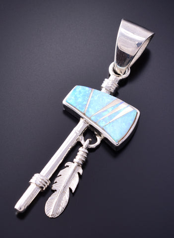 Silver & Opal Navajo Inlay Tomahawk Pendant by TSF 3L08X