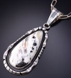 Silver & White Buffalo Turquoise Navajo Handmade Pendant Samuel Yellowhair 6D27G
