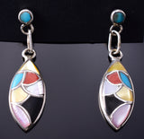 Silver & Turquoise Multistone Zuni Inlay Dangle Earrings by Orena Leekya 6D22S