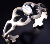Silver & White Buffalo Turquoise Navajo Sandcast Bracelet by Francis Begay 5L20J