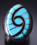 Vintage Size 11-1/4 Silver & Turquoise Zuni Inlay Men's Ring - Dickie Quandelacy 6E14J