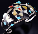 Silver & Turquoise Multistone Zuni Inlay T-Bird Bracelet by Allison Dishta 5L20R