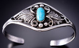 Silver & Turquoise Navajo Eagle Feathers Bracelet by Harry B. Yazzie 6D27E