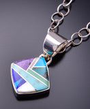 Silver & Turquoise Multistone Navajo Inlay Pendant by Valerie Yazzie 3F19N
