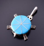 Silver & Turquoise Zuni Inlay Turtle Pendant by Johnson Laweka 4E27P