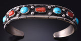 Sterling & Turquoise Coral Navajo Handmade Bracelet by Reed Charley 5J18S
