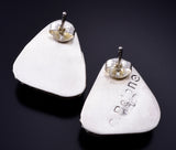 Silver & White Buffalo Turquoise Navajo Triangular Post Earrings C. Belone 6B14D