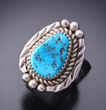 Size 7-1/2 Silver & Kingman Turquoise Navajo Handmade Ring by Julia Etsitty 3F19M