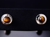 Tiger Eye Stone - Navajo Handmade Sterling Silver Post Earrings by Juanita Manygoats - 6J31C