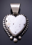 Silver & White Buffalo Turquoise Navajo Handmade Heart Pendant by Johnny Dixon 5L26M
