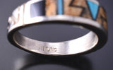 Size 10-3/4 Silver & Turquoise Multistone Navajo Inlay Ring - Allen Tolino 6F17G