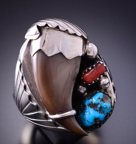 Size 12 Silver Multistone Faux Bear Claw Navajo Men's Ring by Emory Yazzie 4A25X