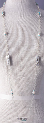 Silver & #8 Spiderweb Turquoise & Fresh Pearl Navajo Necklace Erick Begay 5H03T