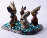Picasso Marble Zuni Fetish - 5 rabbits with Turquoise by Stafford Chimoni 5L09