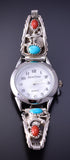 Silver & Turquoise w/ Coral Navajo Watch by Annie Spencer 4L07P