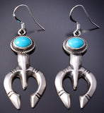 Silver & Turquoise Navajo Handmade Horseshoe Earrings by Gary Shorty 6D20Z