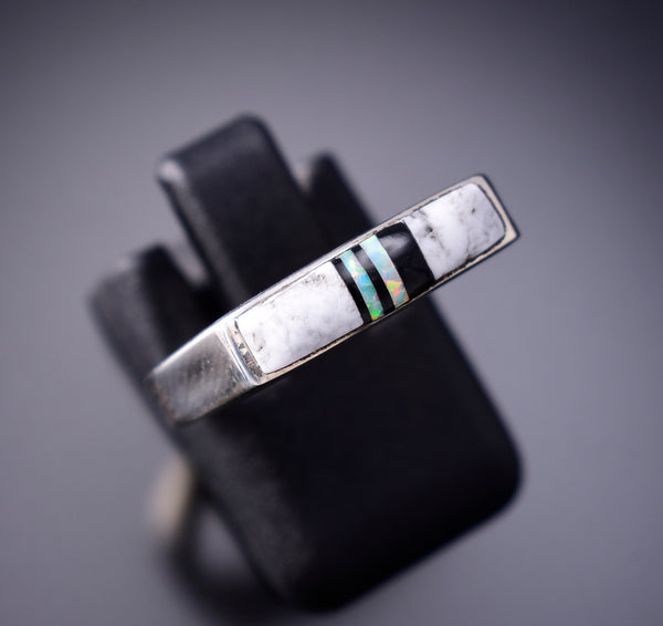 Size 6 White Buffalo Navajo Inlay Ring by Allen Tolino - 6K22Y