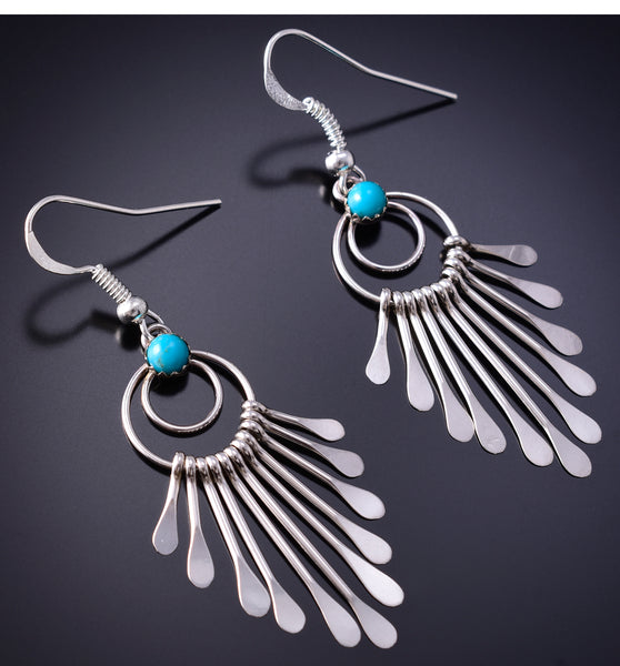 Silver & Kingman Turquoise Navajo Dazzler Earrings by Pamela Armstrong 6F17T