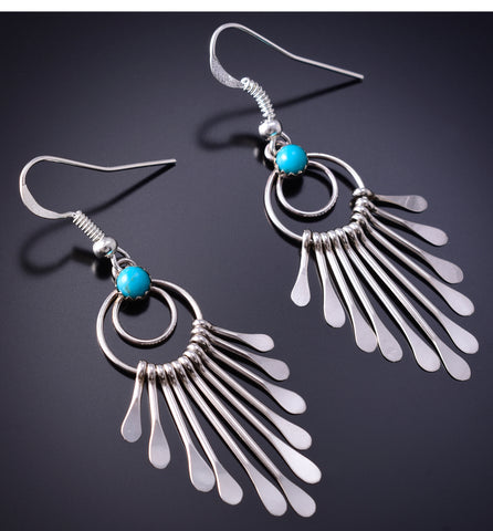 Silver & Kingman Turquoise Navajo Dazzler Earrings by Pamela Armstrong 6F17T