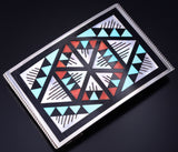 Vintage - Silver Multistone Zuni Inlay Geometric Buckle by Leander & Lisa Othole 6A03G
