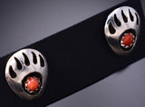 Silver & Coral Navajo Handmade Bear Claw Earrings by Cynthia John 6D22N