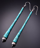 Silver & Kingman Turquoise Navajo Shoulder Duster Earrings 3F12E