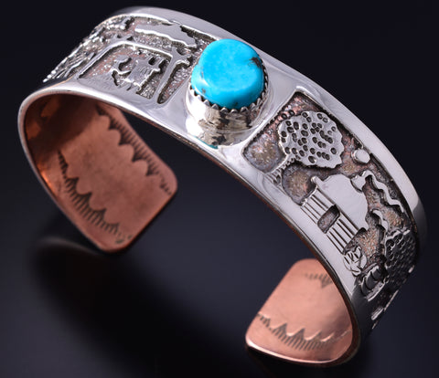 Silver & Turquoise Copper Lined Navajoland Beauty Bracelet by Ravis Henry 5L10B