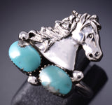 Adjustable Silver & Turquoise Navajo Horse Wrap Ring by Sonyei Coho 6D09Y