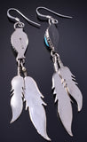 Silver & Turquoise Navajo Handmade Eagle Feather Earrings Sharon McCarthy 5G16S