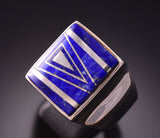 Size 13-1/4 Silver & Lapis Navajo Inlay Mens Ring by Evangeline Davis 3F22X