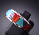 Size 7-3/4 Silver & Turquoise Multistone Navajo Inlay Ring by TSF 3L16K