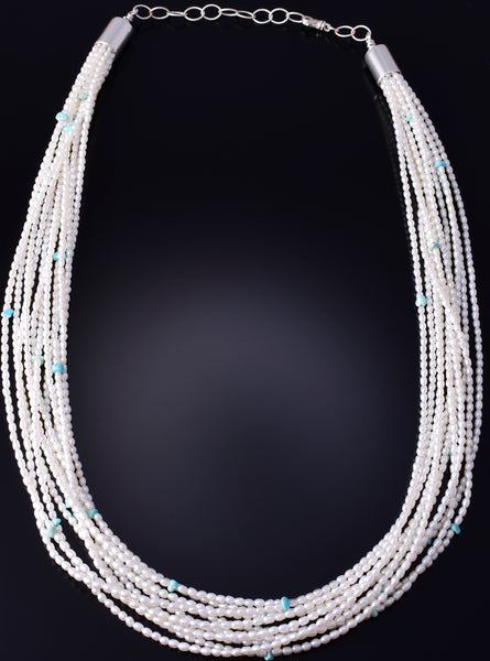 Fresh Water Pearl w/ Turquoise Nuggets Navajo Necklace by Erick Begay 5H03G
