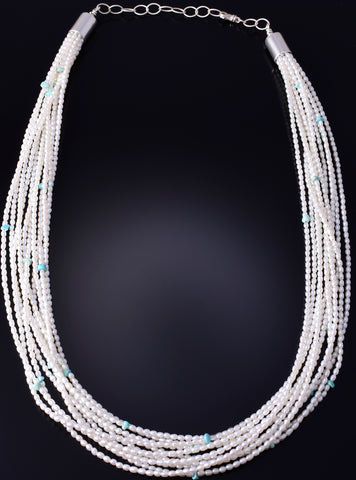 Fresh Water Pearl w/ Turquoise Nuggets Navajo Necklace by Erick Begay 5H03G