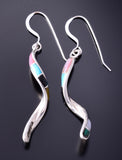 Silver & Turquoise Multistone Zuni Inlay Swirl Earrings by Ira Johnson 3H02Y