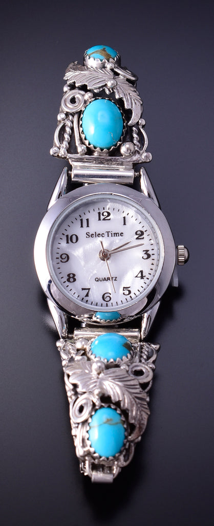 Silver Turquoise Navajo Feather Watch by Darrell Morgan 4L07O