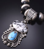 Silver & Golden Hills Turquoise White Buffalo Navajo Pendant Erick Begay 6C02L