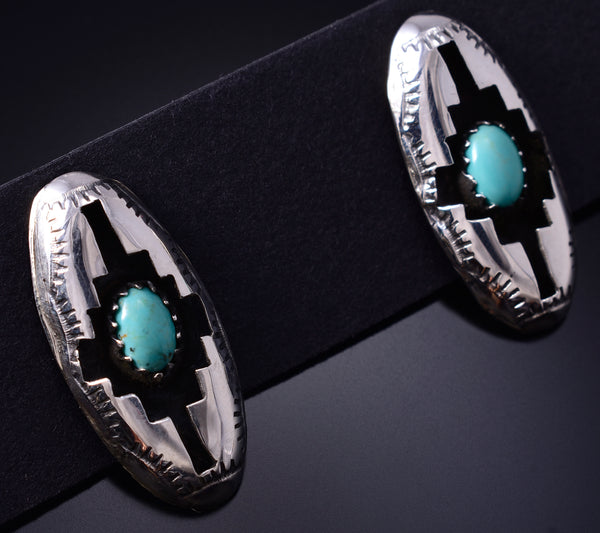 Silver & Turquoise Navajo Basket Design Earrings by Felix Perry 5G18E