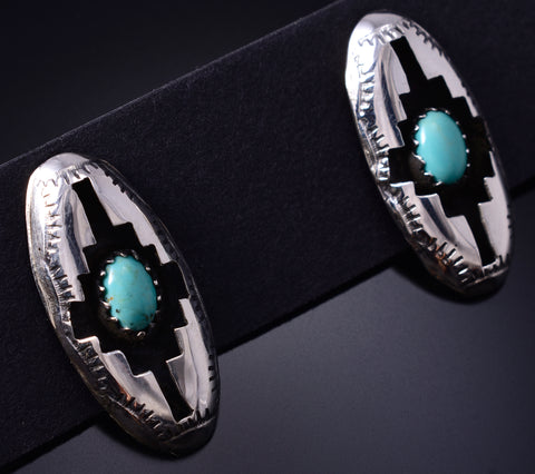 Silver & Turquoise Navajo Basket Design Earrings by Felix Perry 5G18E