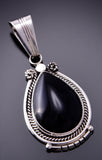 Silver & Onyx Navajo Handmade Pendant by Samuel Yellowhair 3F05K