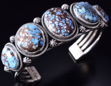 Silver & Golden Hills Turquoise Navajo 5-Stone Bracelet by Erick Begay 5F30A