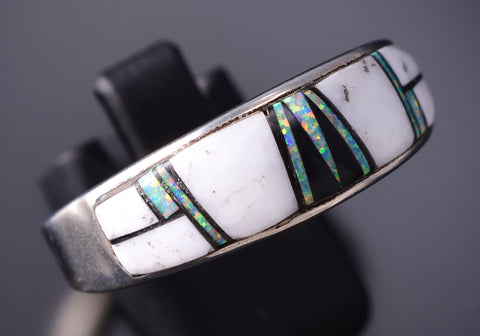 Size 13-3/4 Navajo White Buffalo Inlay Men's Ring by Allen Tolino 6K26K