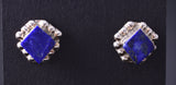 Silver & Lapis Diamond Shaped Zuni Handmade Earrings by Dustin Bobelu 3H02V