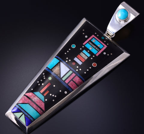 Silver Multistone Navajo Inlay Yei Bi Chei Long Pendant by Jimmy Harrison 5G12O