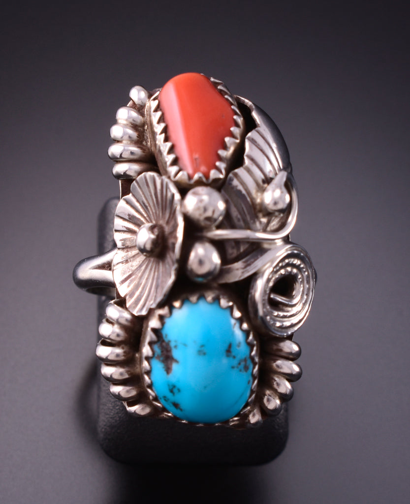 Native American Sterling Silver Turquoise, Mediterranean Coral