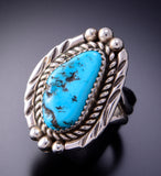 Size 9-1/2 Classic Navajo Design Kingman Turquoise Ring by Julia Etsitty 3E10X