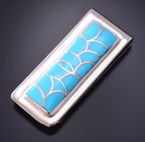 Silver & Turquoise Zuni Inlay Money Clip by Orena Leekya 4C13X