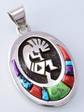 Silver & Turquoise Multistone Navajo Inlay Kokopelli Pendant by Erick Begay 3H20K