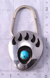 Silver & Turquoise Navajo Handmade Bear Claw/Strength Key Ring 5B14F