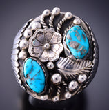 Preowned Size 10-1/2 Silver & Turquoise Feather Navajo Ring 3K31H